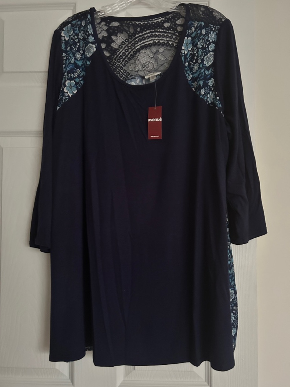 Avenue Navy Tunic with Lace Back & Blue Floral Accents